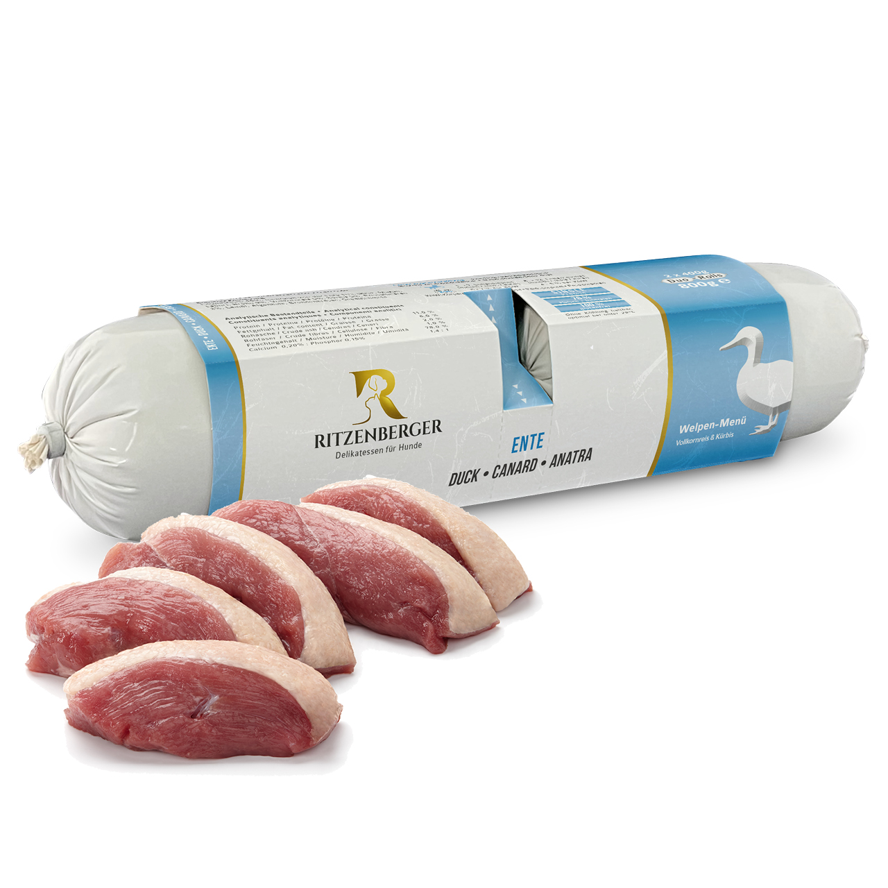 Ente mit Kürbis-Reis für Welpen | Duo-Rolls 2x400g